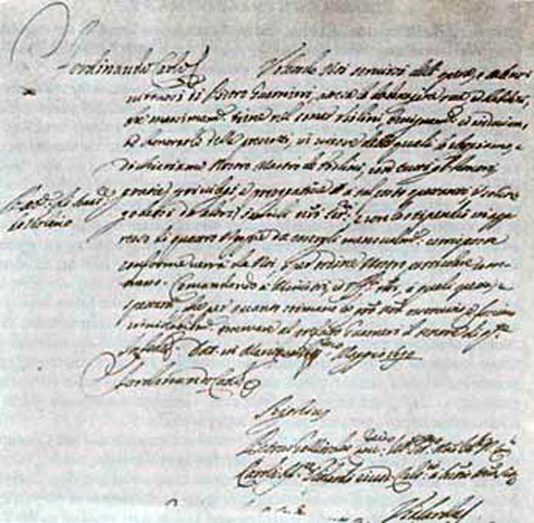 Patenti del Duca Ferdinando Carlo Gonzaga al violinista Pietro Guarneri